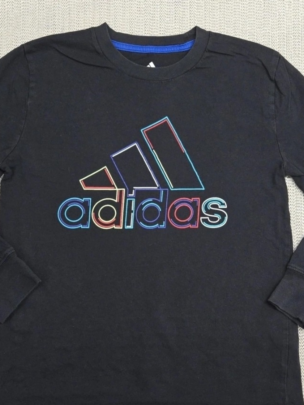 adidas Black Long-Sleeve Tee with Neon Outline Logo